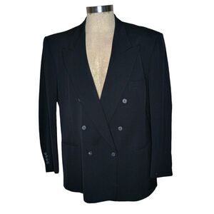 Rue Royal By Nino Cerruti Mens Jacket Wool 50R Double Breasted Black 90s Vintage